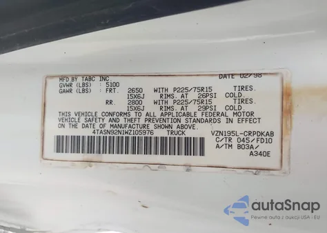 1998 Toyota Tacoma Prerunner V6 from USA, damaged, VIN 4TASN92N1WZ105976